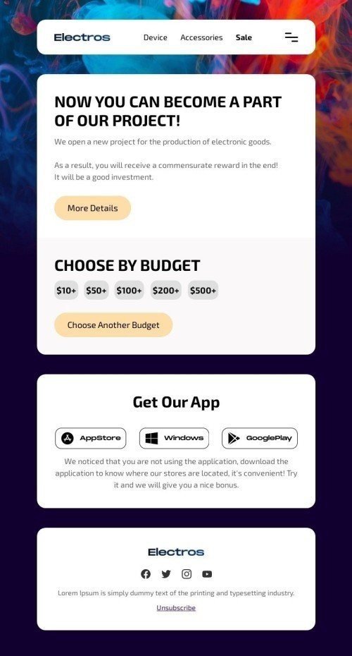 Modello Email Promo «Deposito rapido» per il settore industriale di Crowdfunding Visualizzazione mobile