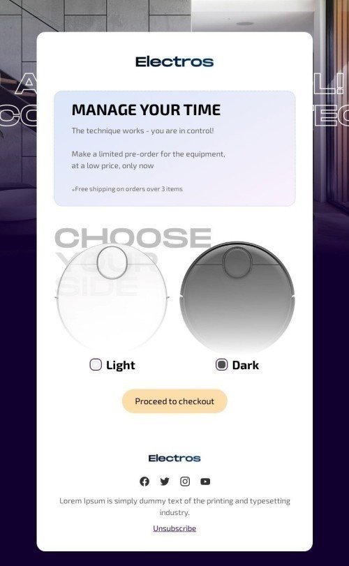 Промо шаблон листа «Керуйте часом» для індустрії «Електронна комерція» мобільний вигляд