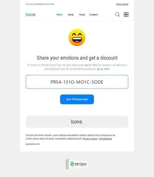 Welt-Emoji-Tag E-Mail-Vorlage «Teilen Sie Ihre Emotionen» für Möbel, Innenausstattung & DIY-Branche Ansicht auf Mobilgeräten