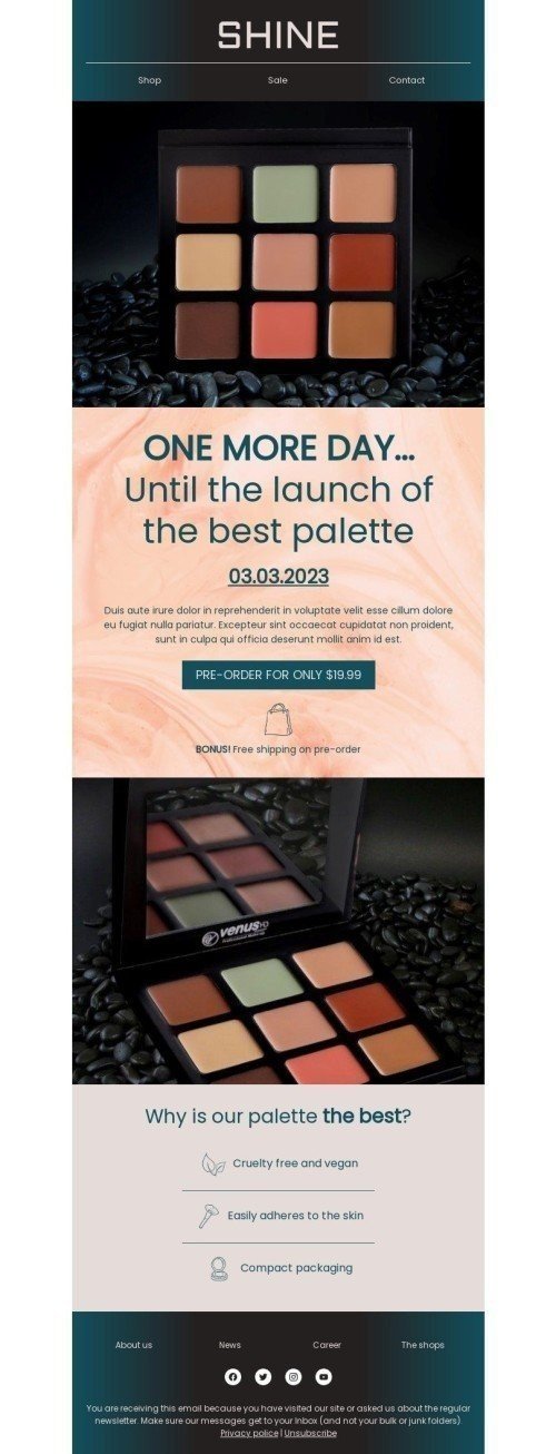 Modèle de courrier électronique Annonce de lancement de produit «Un jour de plus» pour le secteur Beauté & Soins Affichage ordinateur