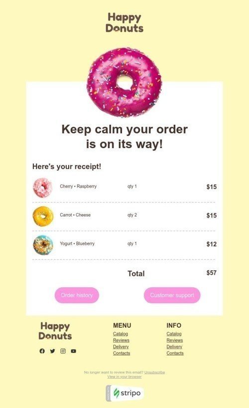 Delivery Email Template "Keep calm" for Food industry mobile view