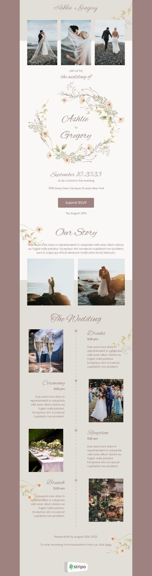 Hochzeit E-Mail-Vorlage «Begleiten Sie uns zur Hochzeit» für Hobbys-Branche Desktop-Ansicht