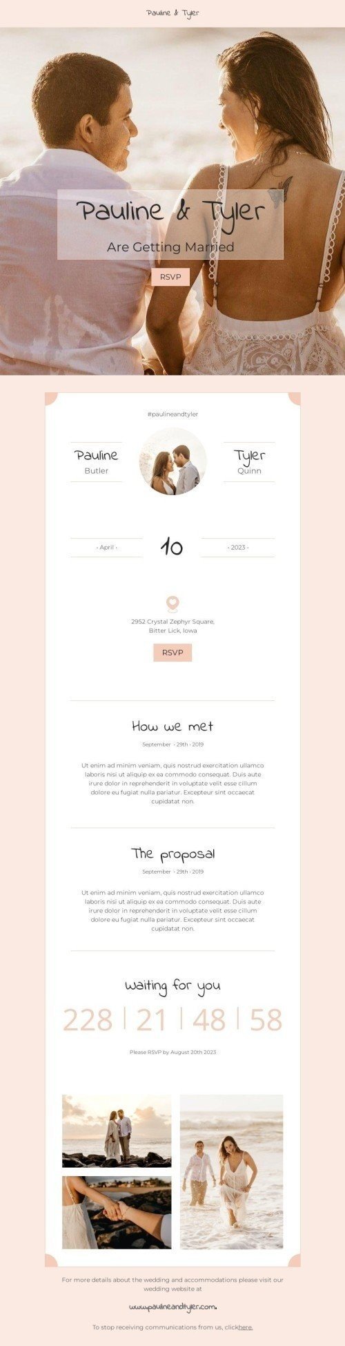 Wedding Invitation Email Template "Pauline and Tyler are getting married" for Hobbies industry desktop view