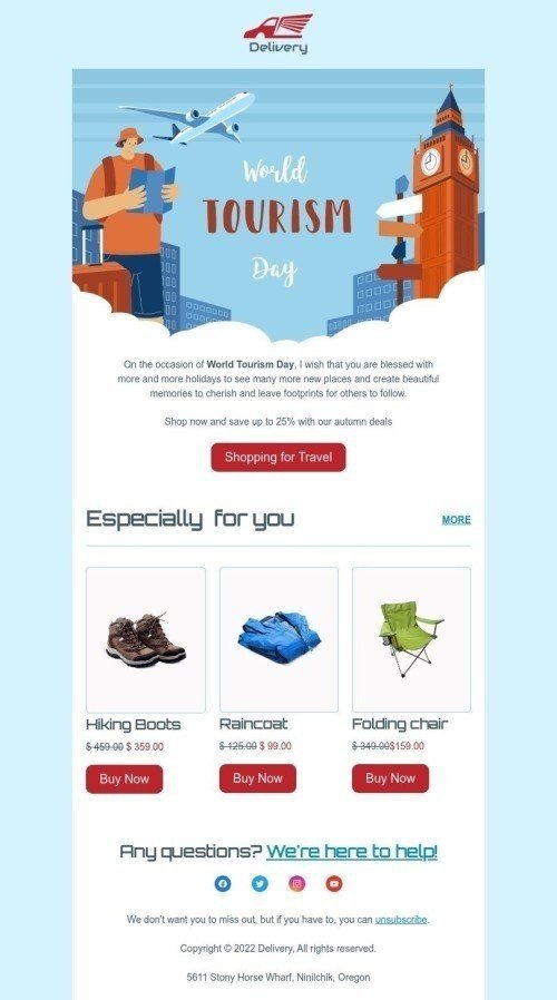 World Tourism Day Email Template "Best Tourist" for Fashion industry desktop view