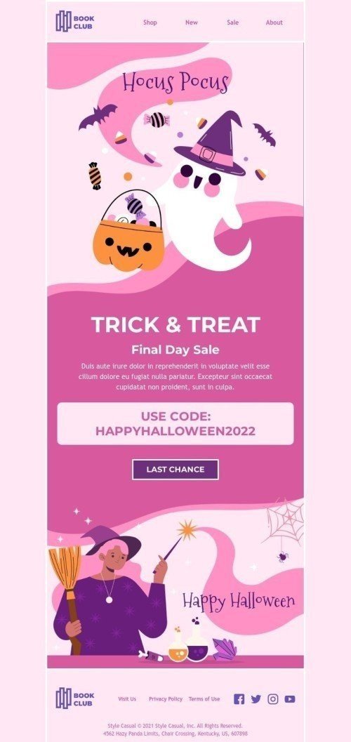 Halloween Email Template "Trick and Treat" for Books & Presents & Stationery industry mobile view