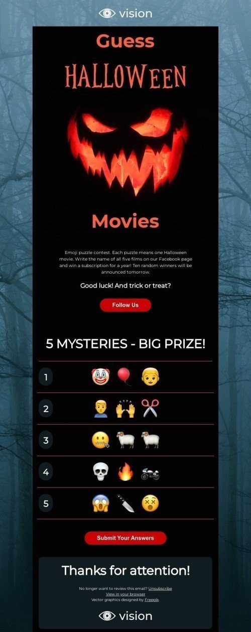Halloween Email Template "Guess Halloween movies" for Movies industry desktop view