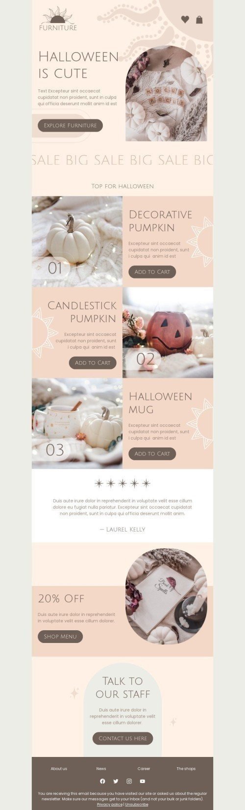 Halloween E-Mail-Vorlage «Halloween ist süß» für Möbel, Innenausstattung & DIY-Branche Desktop-Ansicht