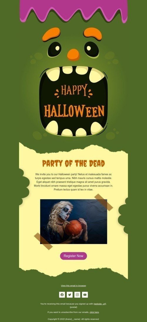 Halloween Email Template "Party of the Dead" for Hobbies industry desktop view