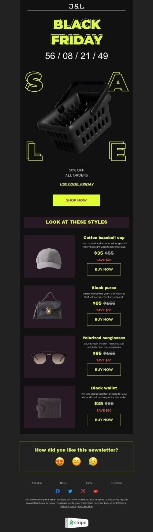Black Friday Email Template "Look at these styles" for Fashion industry desktop view