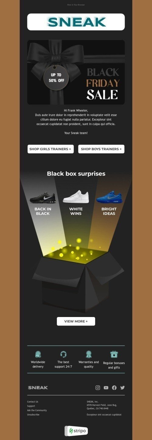 Black Friday Email Template "Back in black" for Fashion industry desktop view