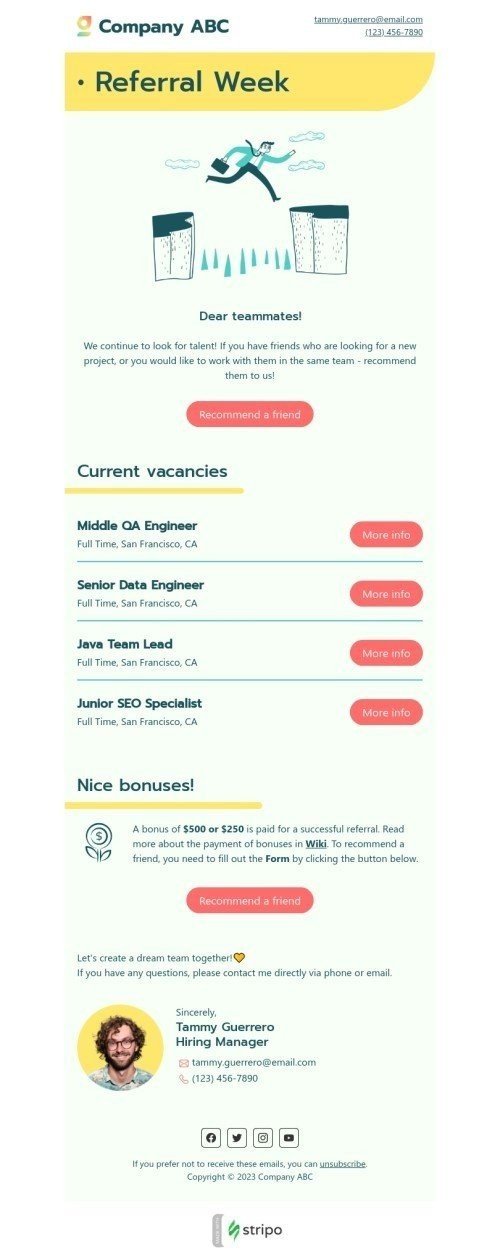 Modèle de courrier électronique interne «Semaine de parrainage» pour le secteur HR Affichage mobile
