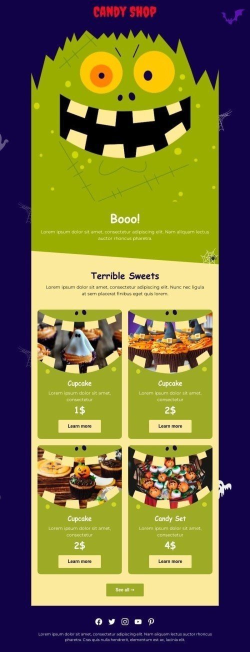 Halloween Email Template "Fear Shop" for Hand-made industry desktop view