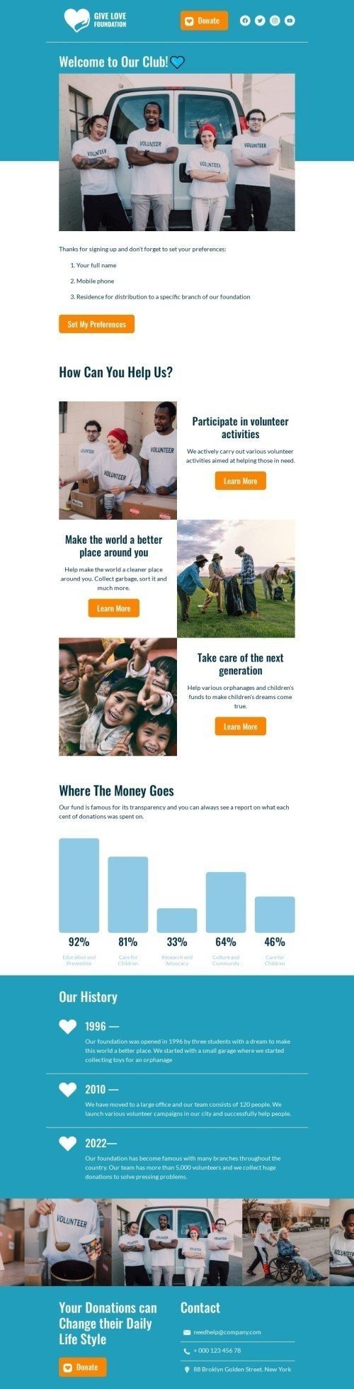 Modèle de courrier électronique bienvenue «Bienvenue dans notre club» pour le secteur association à but non lucratif et caritative Affichage mobile