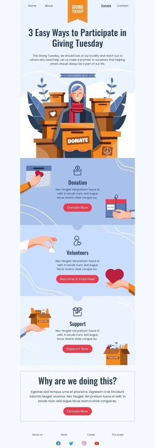 Modello email Dare martedì «3 semplici modi» per il settore industriale di no profit e beneficenza Visualizzazione mobile