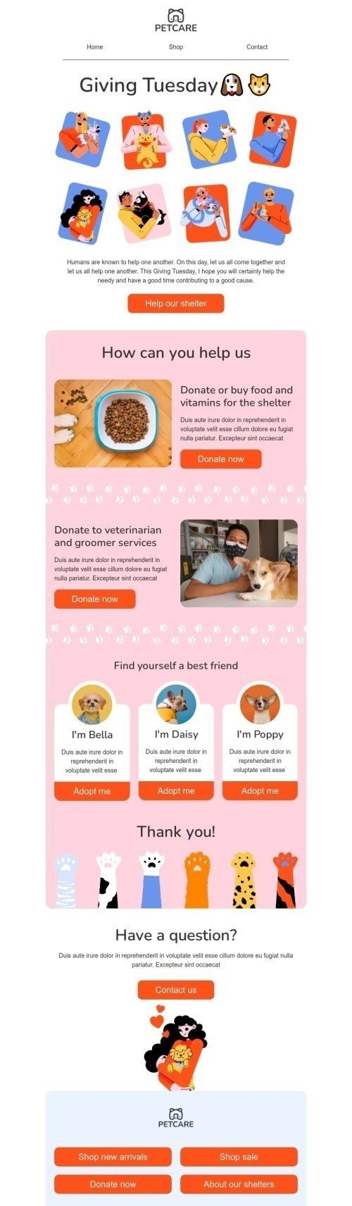 Modello email Dare martedì «Aiuta il nostro rifugio» per il settore industriale di animali domestici Visualizzazione desktop