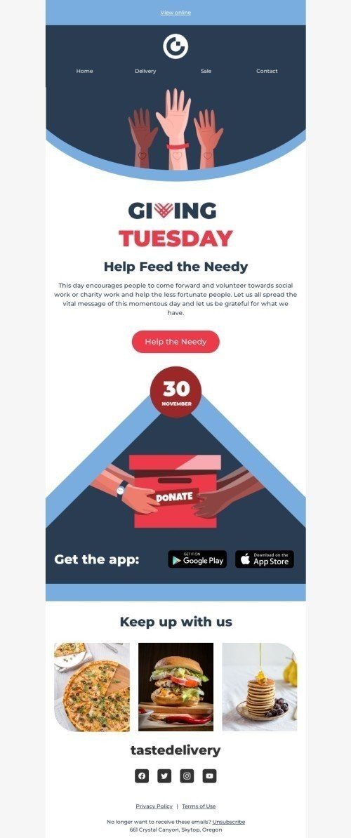 Plantilla de correo electrónico «Ayudar a los necesitados» de Dando martes para la industria de sin fines de lucro y caridad Vista de escritorio