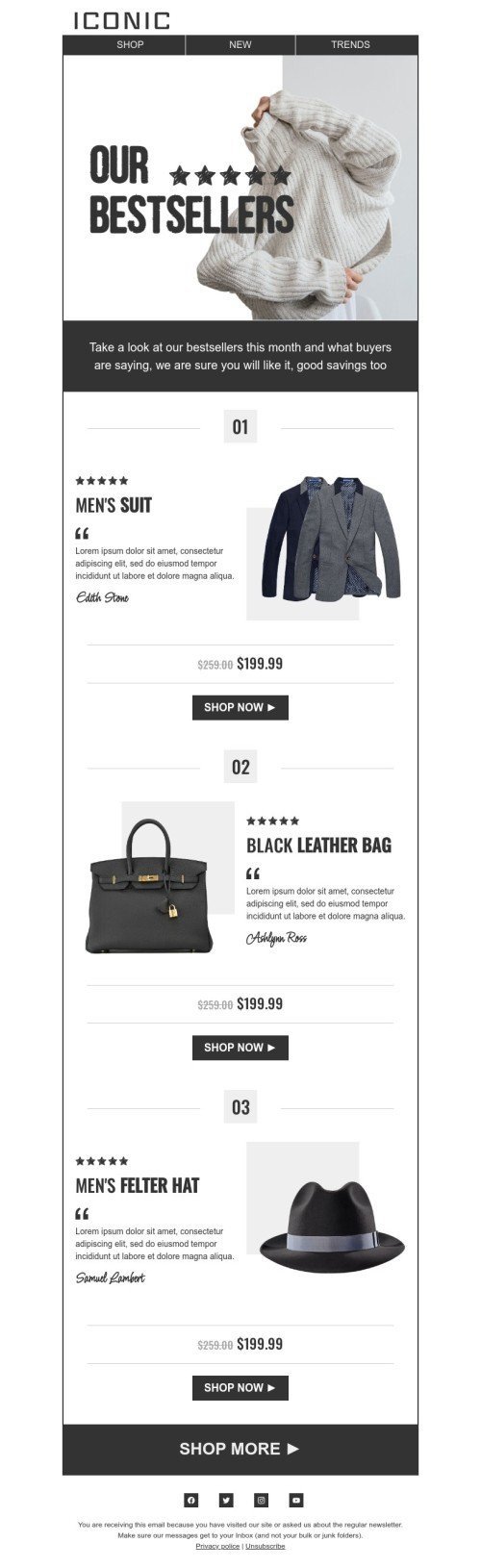 Promo email template "Good savings" for fashion industry mobile view