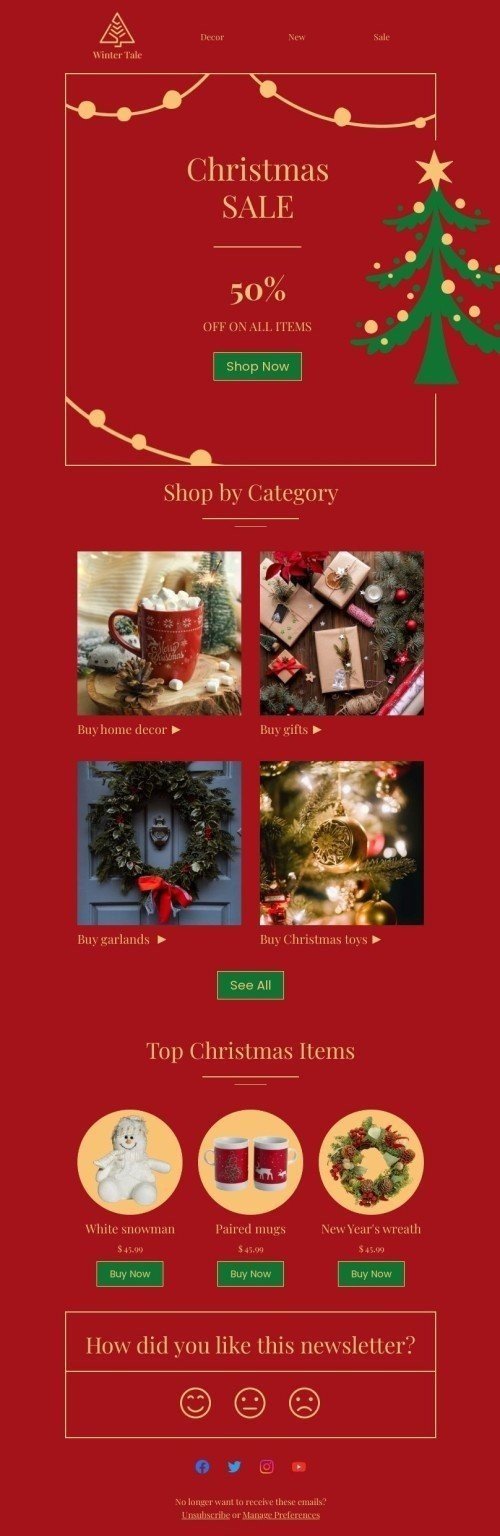 Christmas email template "Winter tale" for furniture, interior & DIY industry desktop view