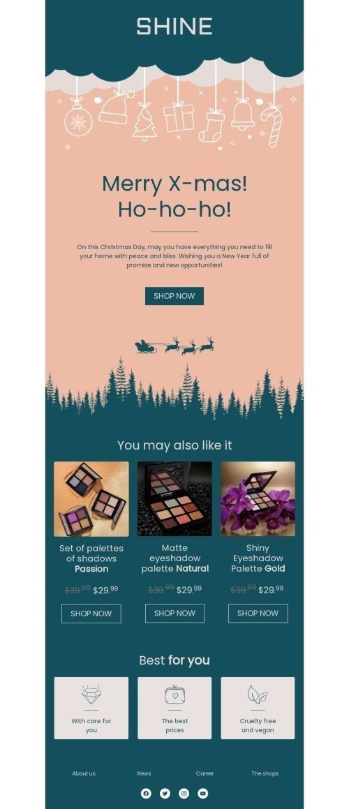 Christmas email template "Merry X-mas! Ho-ho-ho!" for beauty & personal care industry mobile view