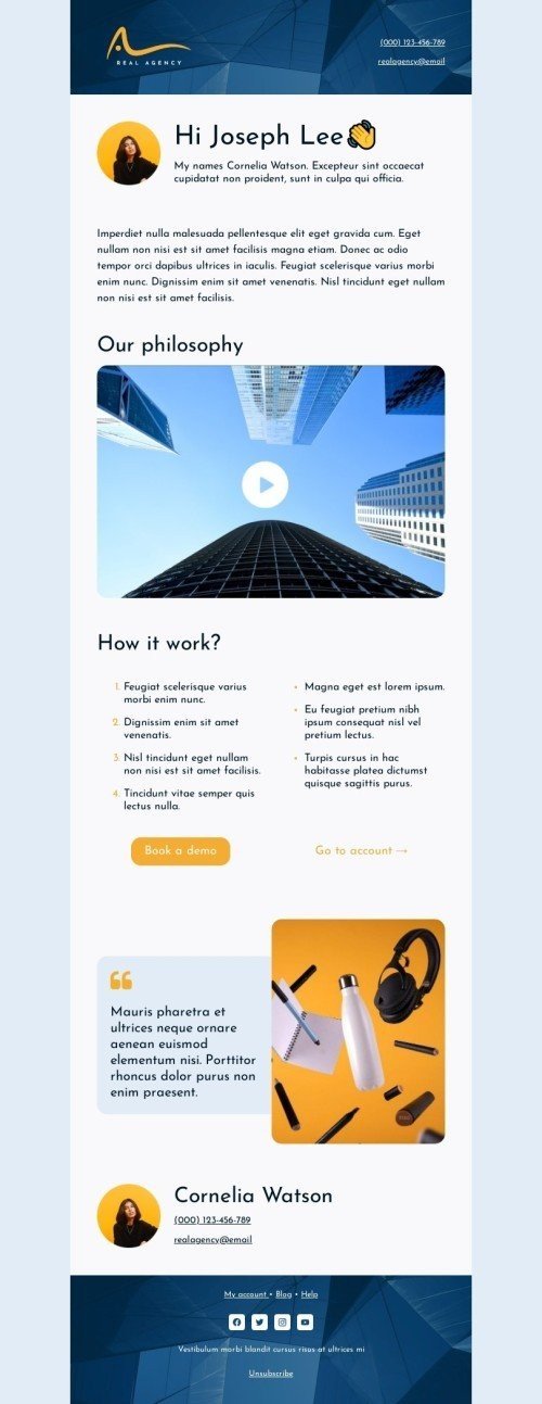 Outreach email template "Book a demo" for business industry mobile view