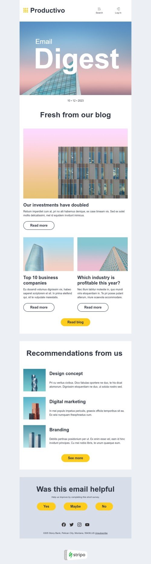 Promo email template "Minimal email digest" for real estate industry mobile view