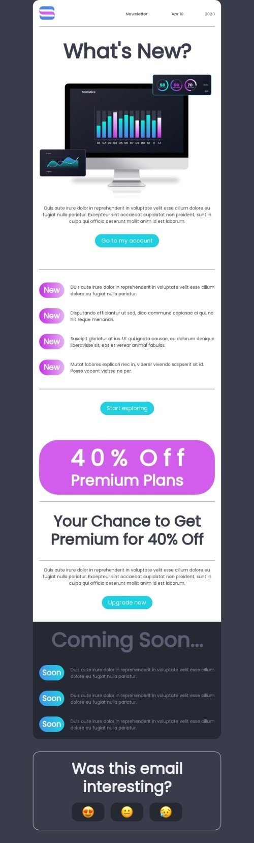 Promo email template "Our new updates" for business industry mobile view