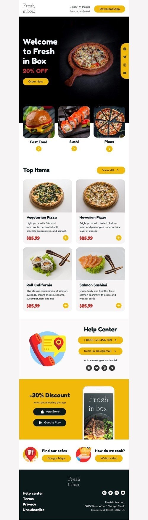 Plantilla de correo electrónico «Promoción de alimentos» de promoción para la industria de gastronomía Vista de escritorio