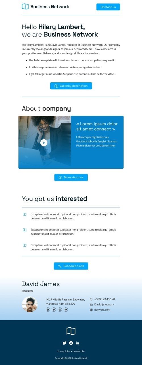 Werbung E-Mail-Vorlage «Sie haben uns interessiert» für Business-Branche Ansicht auf Mobilgeräten