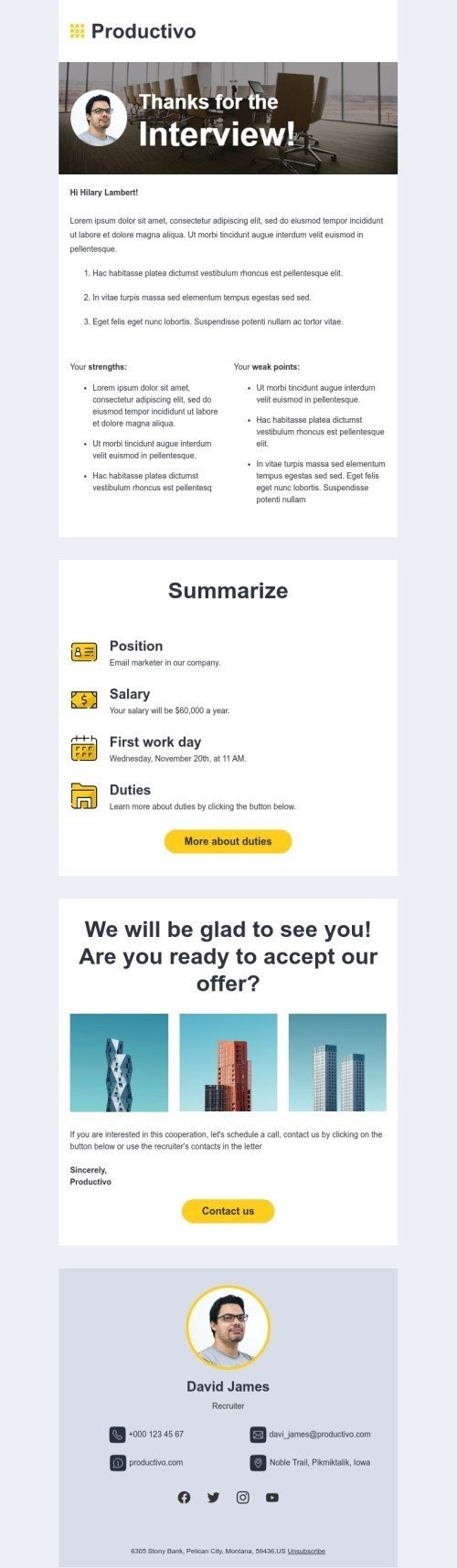 Modèle de courrier électronique promo «Nous serons heureux de vous voir» pour le secteur business Affichage ordinateur