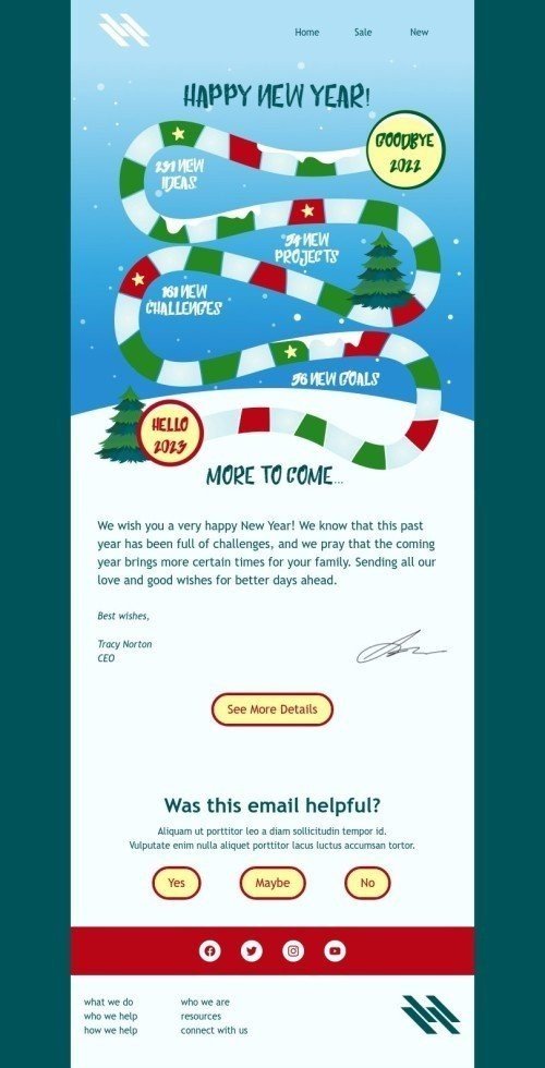 New Year email template "Hello New Year" for business industry mobile view