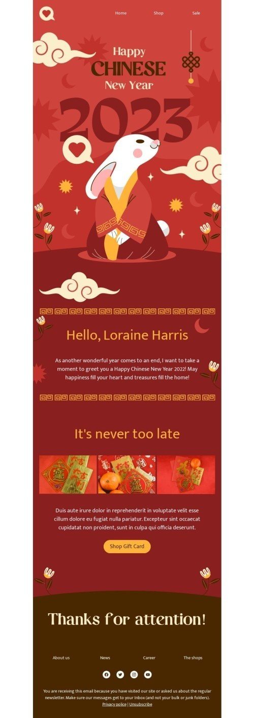 Chinese New Year email template "It's never too late" for books & presents & stationery industry desktop view