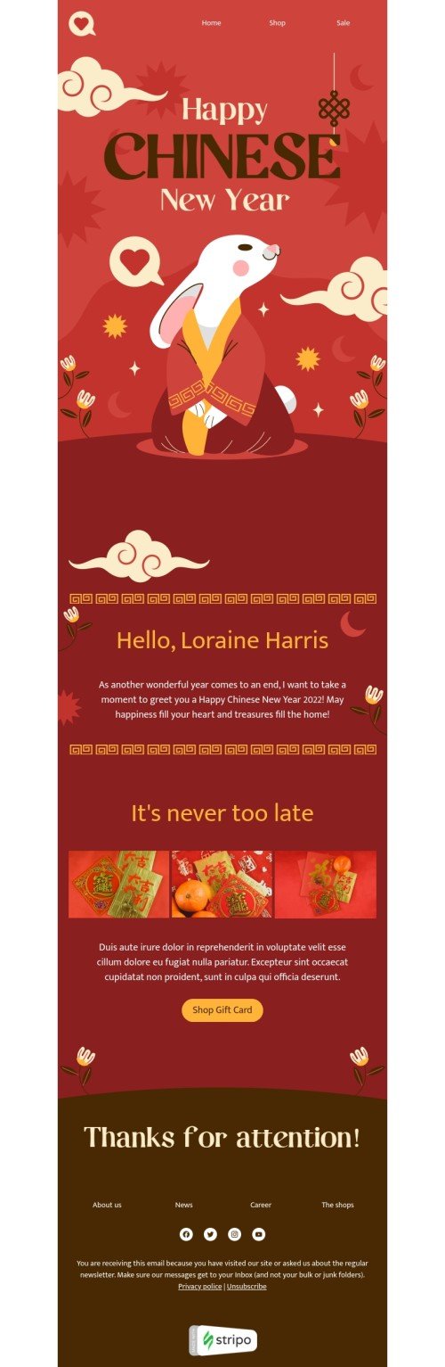 Chinese New Year email template "It's never too late" for books & presents & stationery industry desktop view