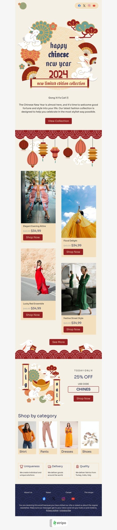 Chinese New Year email template "New limited edition collection" for fashion industry desktop view
