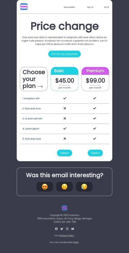 Promo email template «Price change» for business industry mobile view