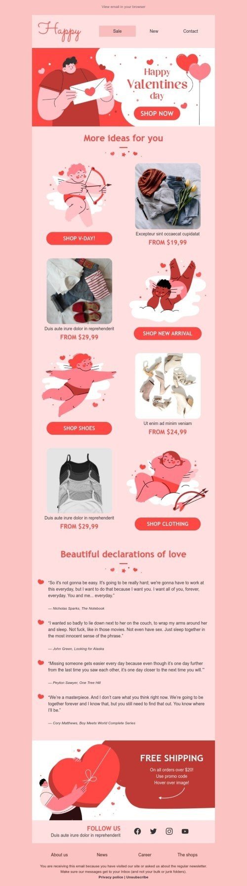 Шаблон письма к празднику День Св. Валентина «Огромная валентинка» для индустрии «Мода» мобильный вид