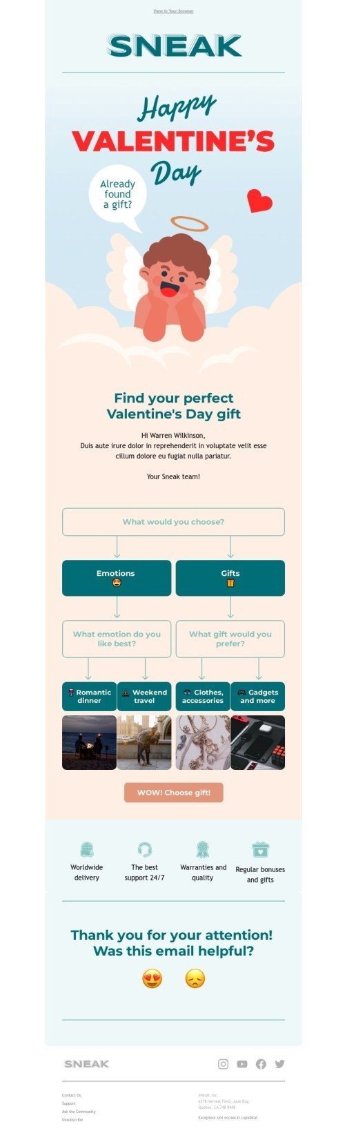 Valentine’s Day email template «Perfect Valentine's Day gift» for fashion industry desktop view