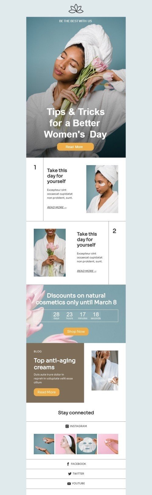 Modelo de e-mail de «Melhor dia da Mulher» de Dia da Mulher para a indústria de beleza e cuidados pessoais Visualização de dispositivo móvel