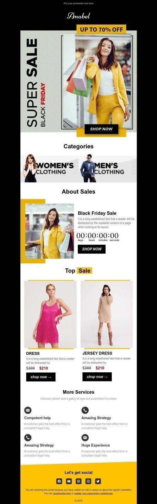 Werbung E-Mail-Vorlage «Heiße Preise» für Mode-Branche Ansicht auf Mobilgeräten