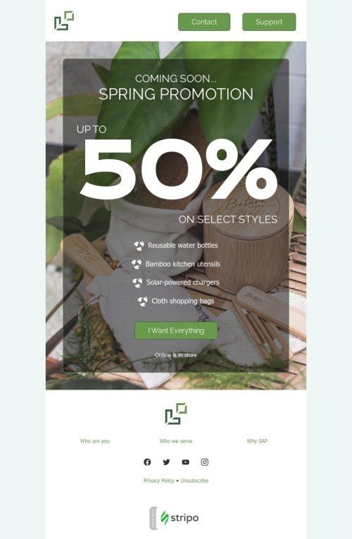 Modello email Primavera «Promozione primaverile» per il settore industriale di prodotti organici ed ecocompatibili Visualizzazione mobile
