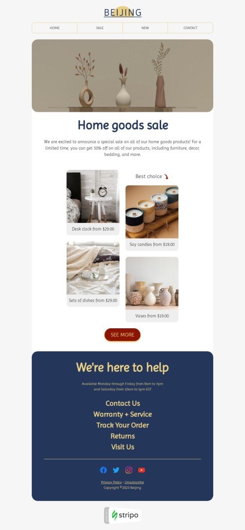 Email header template "Home goods sale" for ecommerce industry desktop view