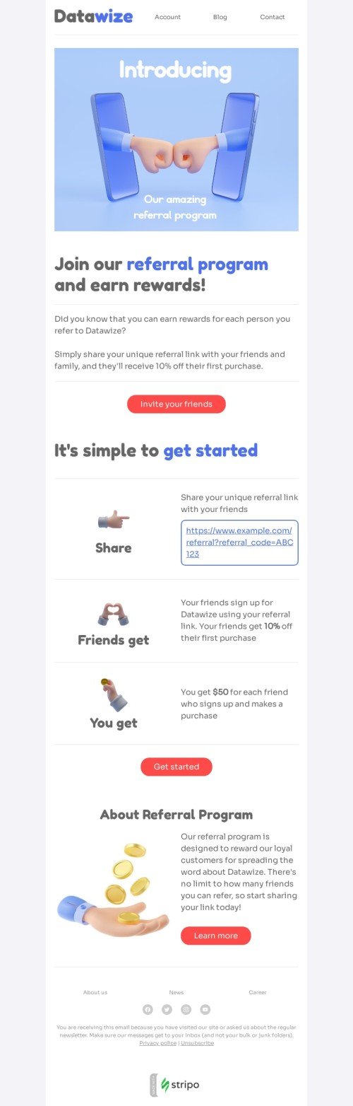 SaaS email template "Our amazing referral program" for software & technology industry mobile view