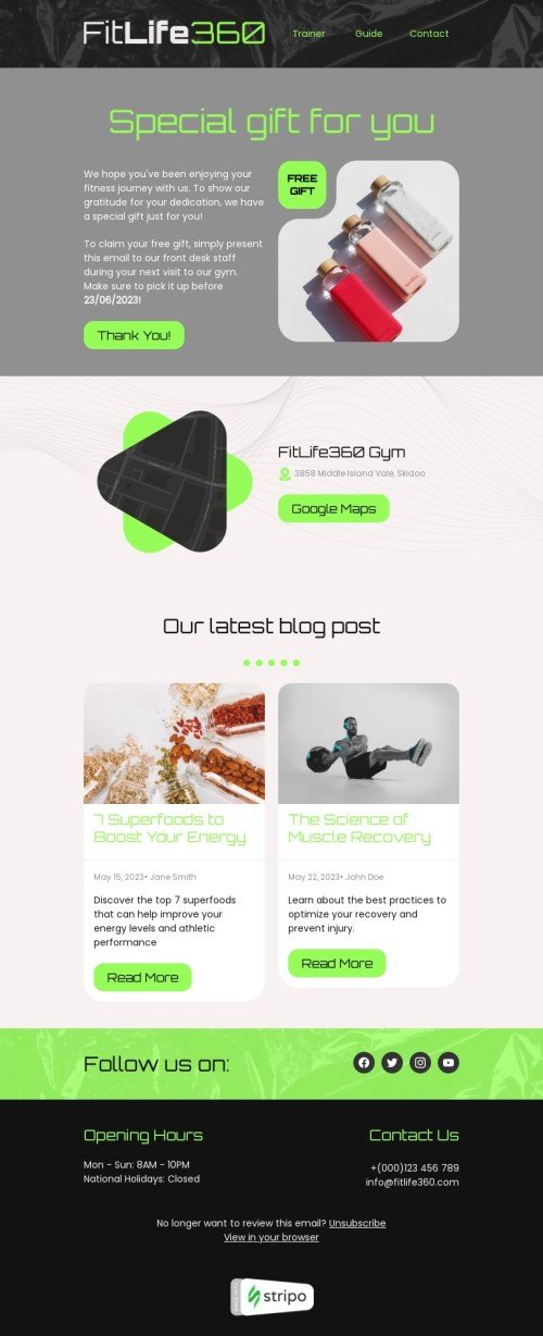 Promo email template "Free gift for client" for health and wellness industry mobile view