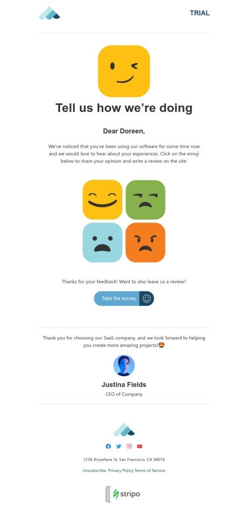 SaaS email template "Your feedback matters!" for business industry mobile view