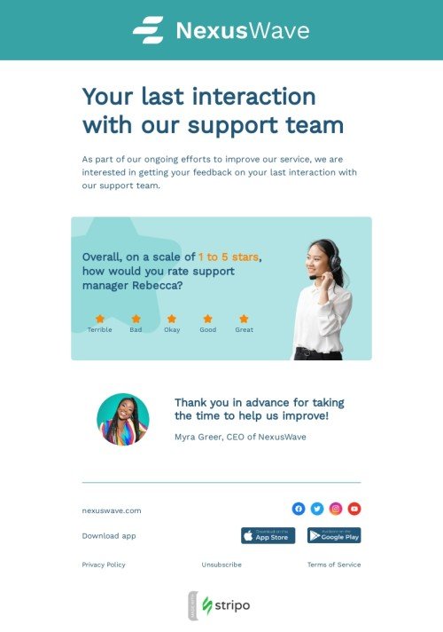 SaaS E-Mail-Vorlage «Wir schätzen Ihr Feedback» für Business-Branche Desktop-Ansicht