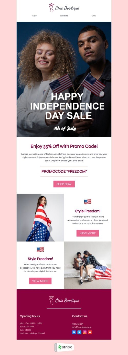 Independence Day email template "Style freedom" for fashion industry mobile view
