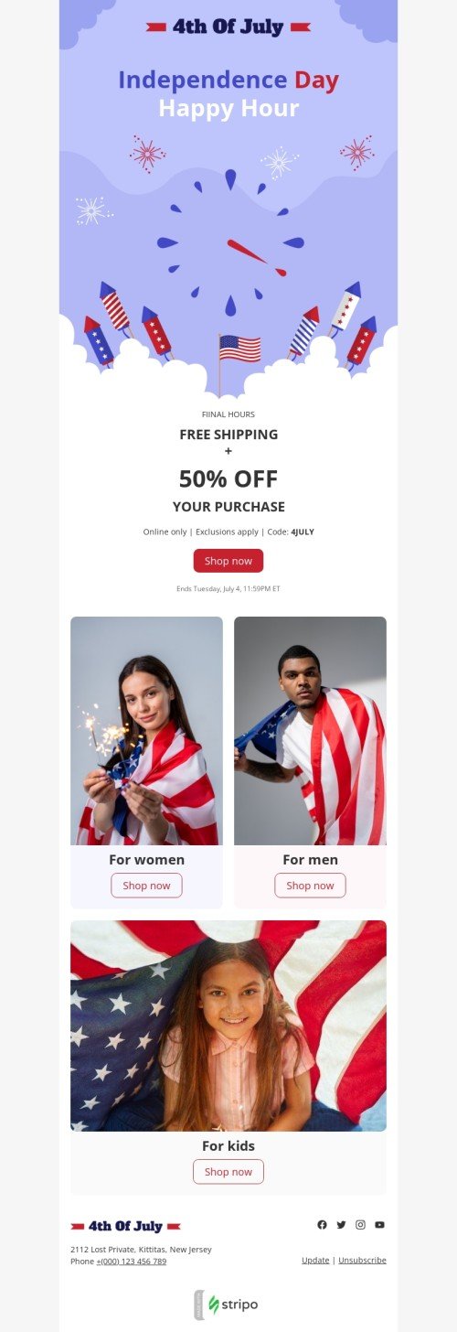 Independence Day email template "Final hours" for fashion industry mobile view