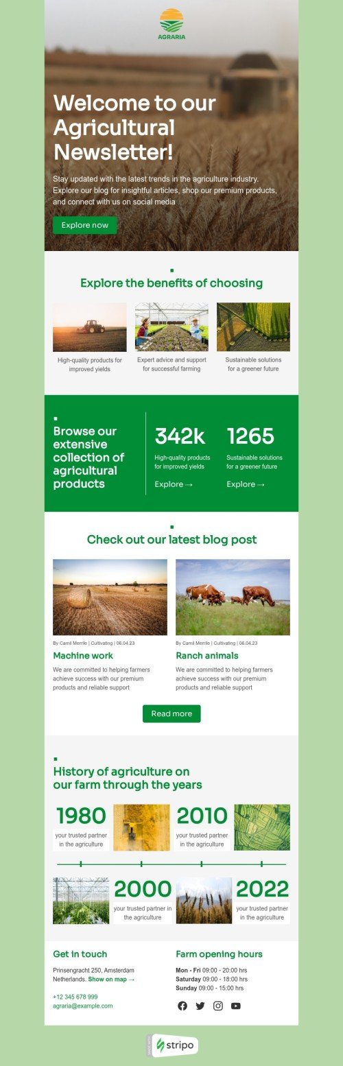 Промо шаблон письма «Сельскохозяйственный бюллетень» для индустрии «Сельское хозяйство» мобильный вид
