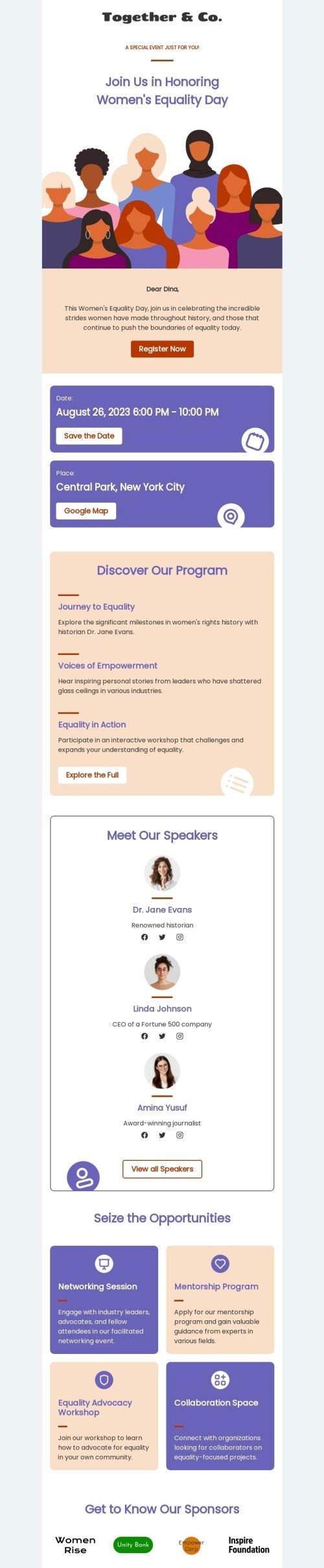 Modello email Giornata dell'uguaglianza delle donne «Viaggio verso l'uguaglianza» per il settore industriale di hobby Visualizzazione mobile