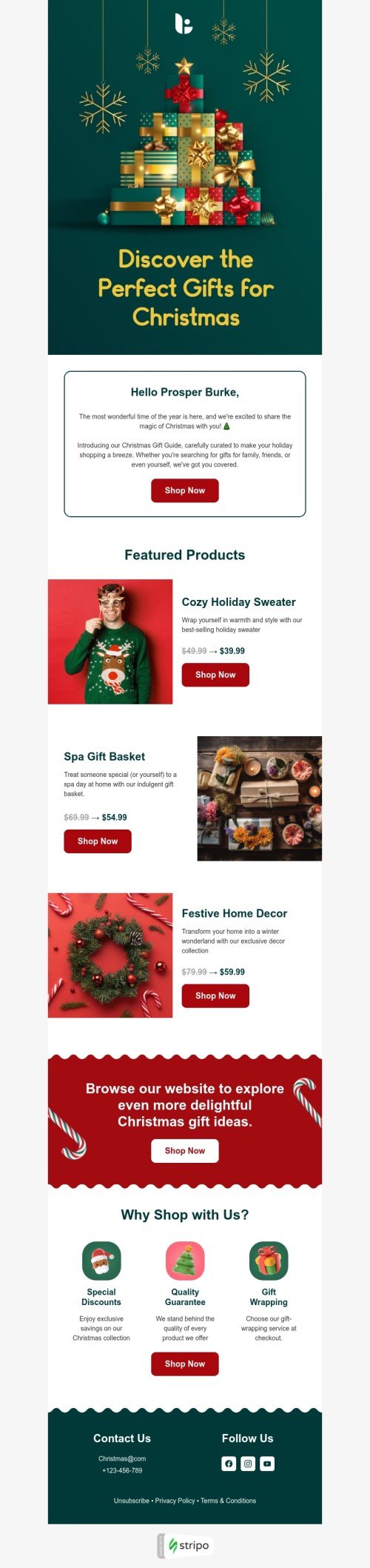 Modello email Natale «Regali perfetti per Natale» per il settore industriale di libri, regali e cancelleria Visualizzazione mobile