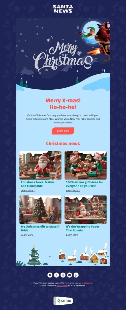 Plantilla de correo electrónico «Noticias secretas de Navidad» de Navidad para la industria de publicaciones y blogs Vista de escritorio